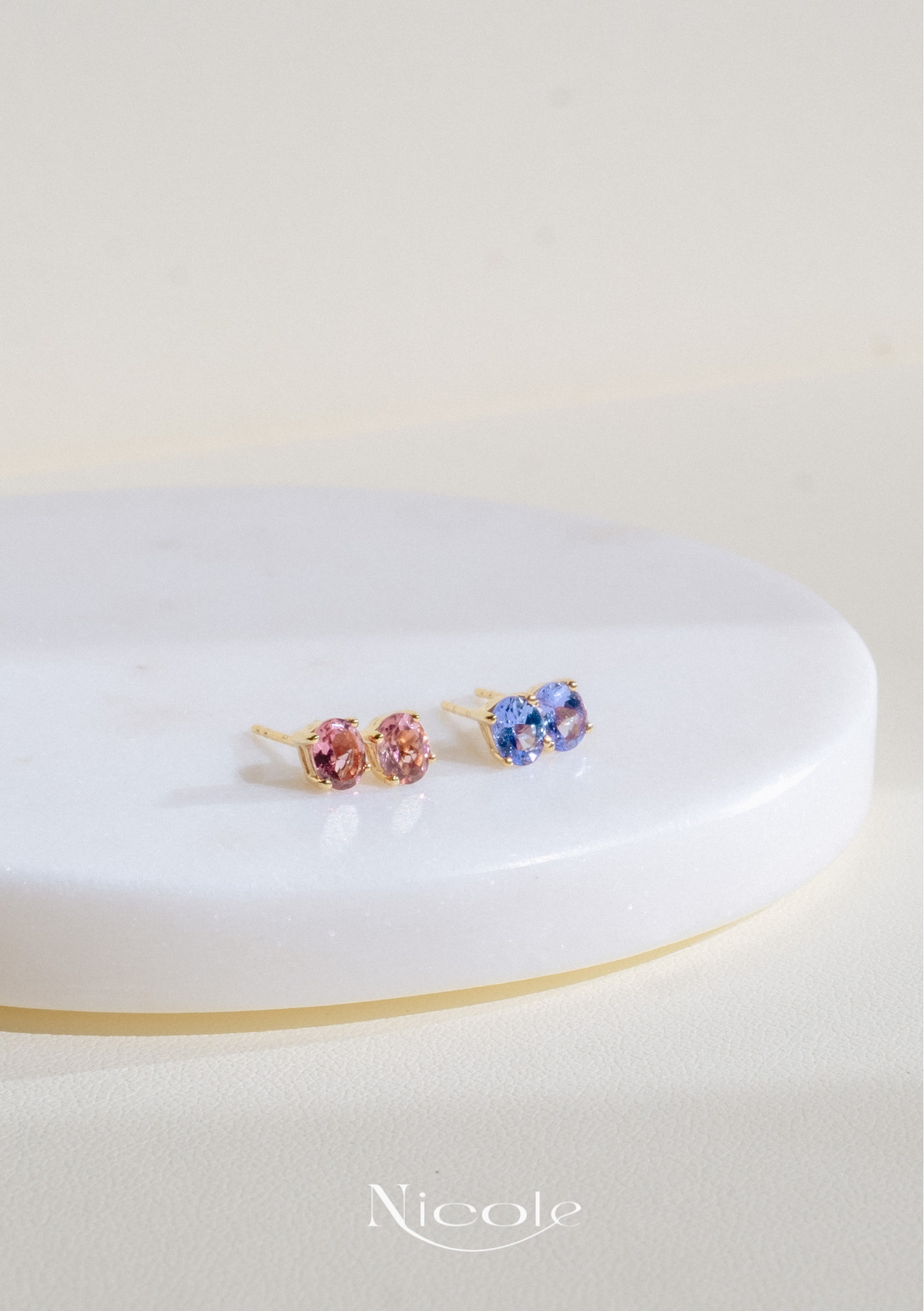 Tanzanite stud Earrings - 9K Solid Gold