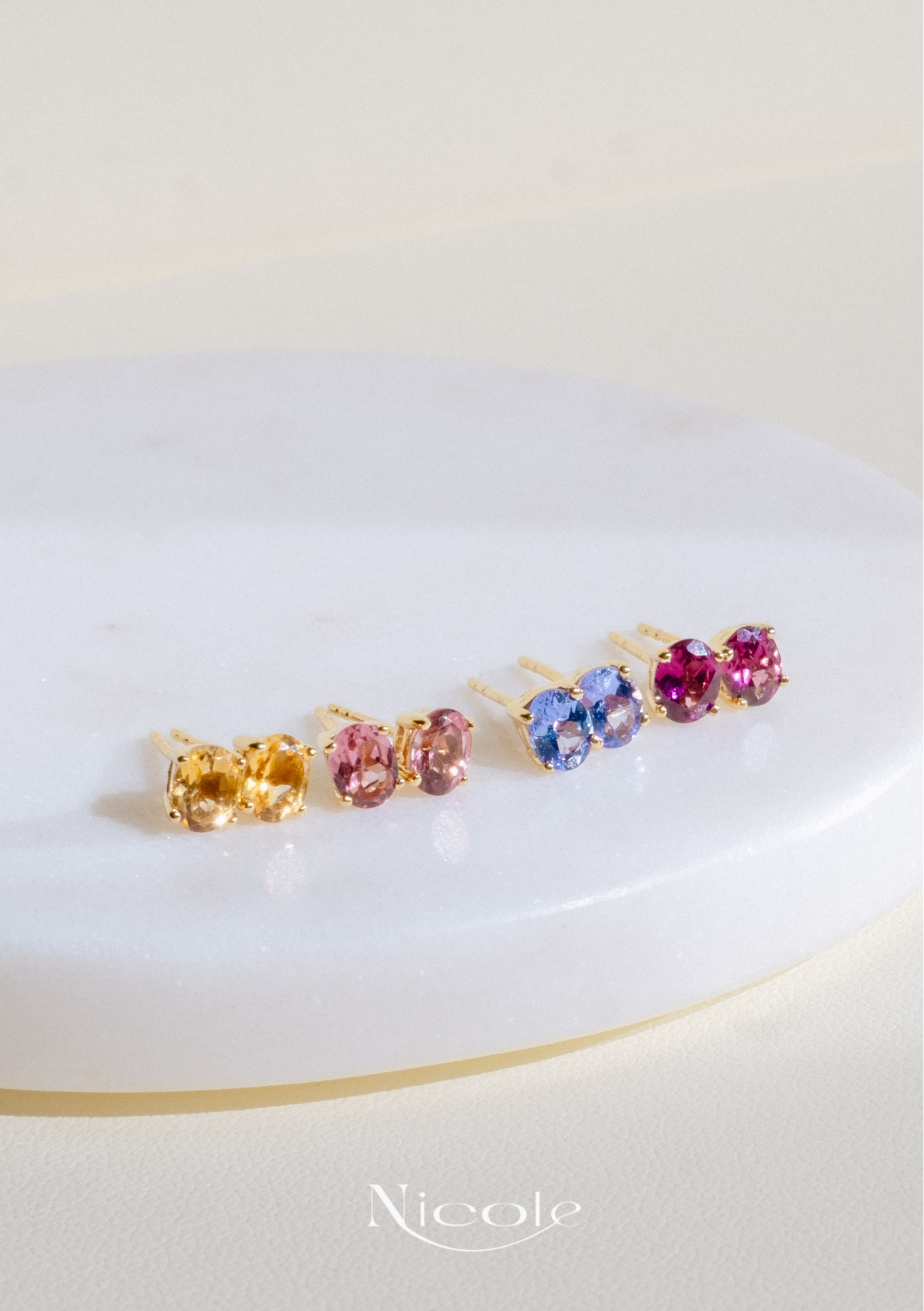 Tanzanite stud Earrings - 9K Solid Gold