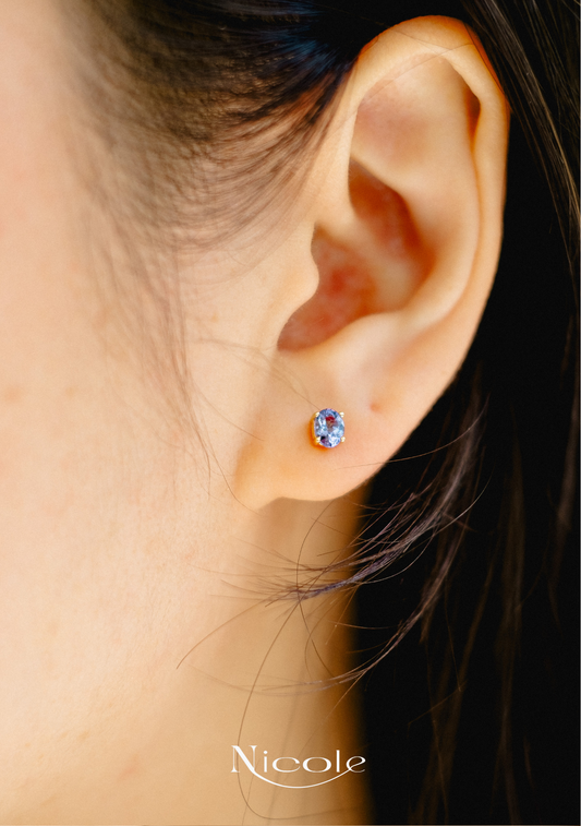 Tanzanite stud Earrings - 9K Solid Gold