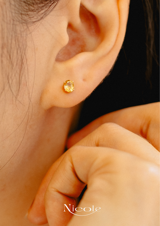 Citrine stud Earrings - 9K Solid Gold